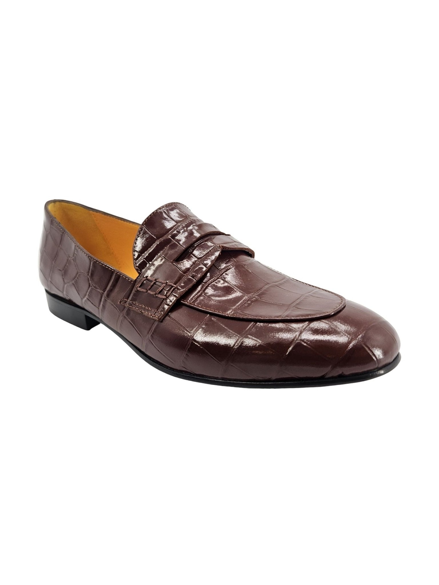 Chocolate Leather Flat Moc Croc Leather Loafer - Courbe et Compagnie