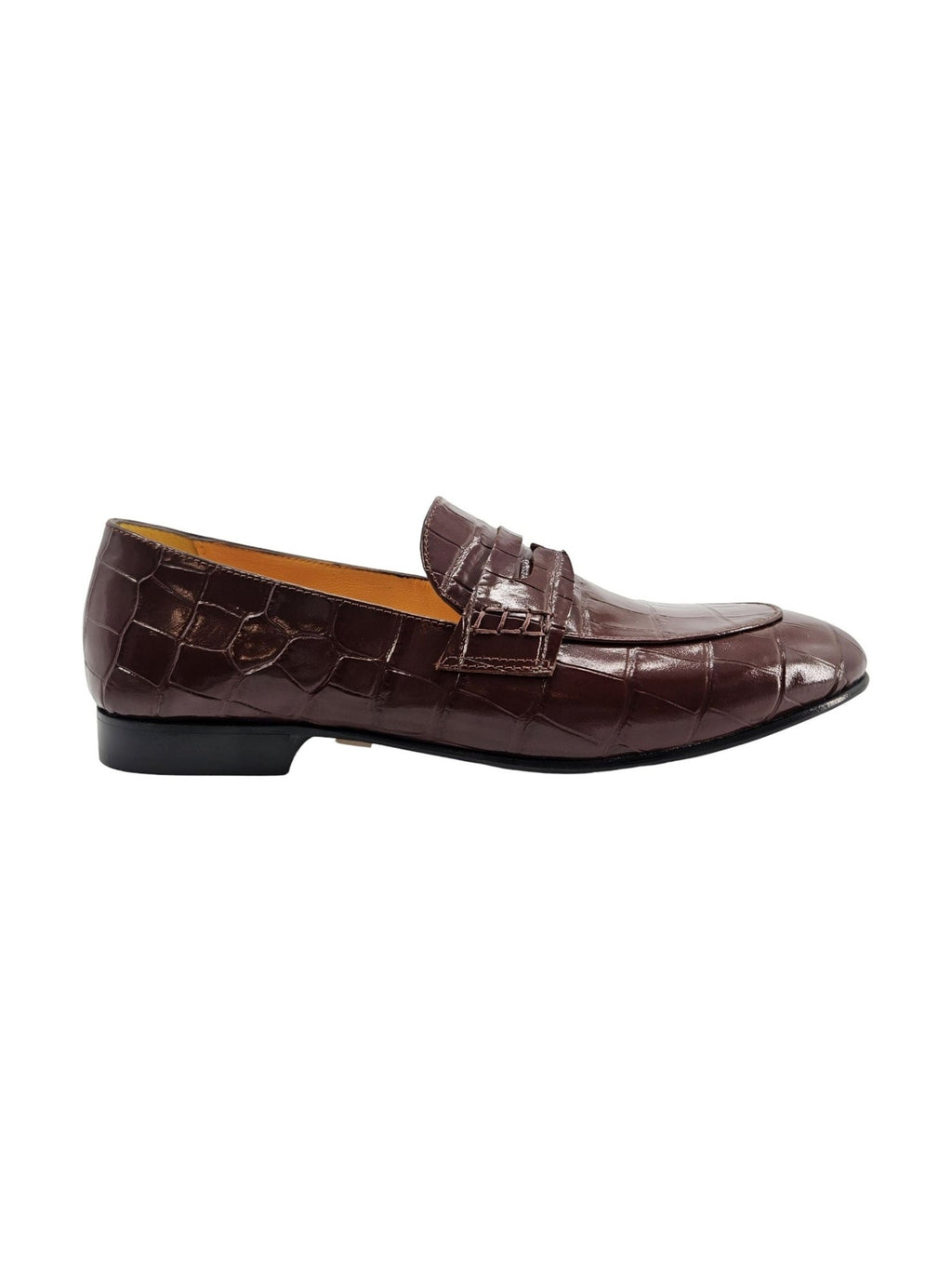 Chocolate Leather Flat Moc Croc Leather Loafer - Courbe et Compagnie