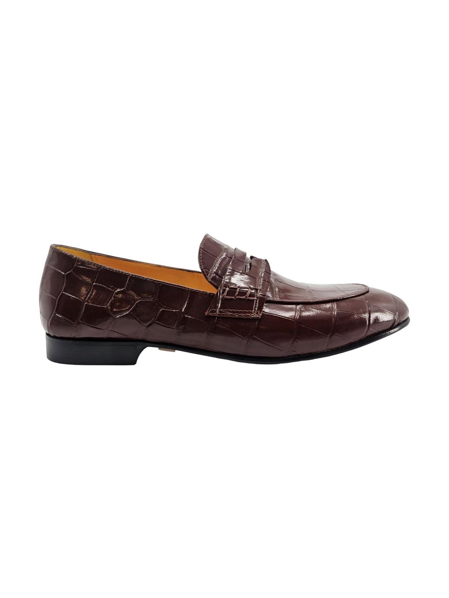 Chocolate Leather Flat Moc Croc Leather Loafer - Courbe et Compagnie
