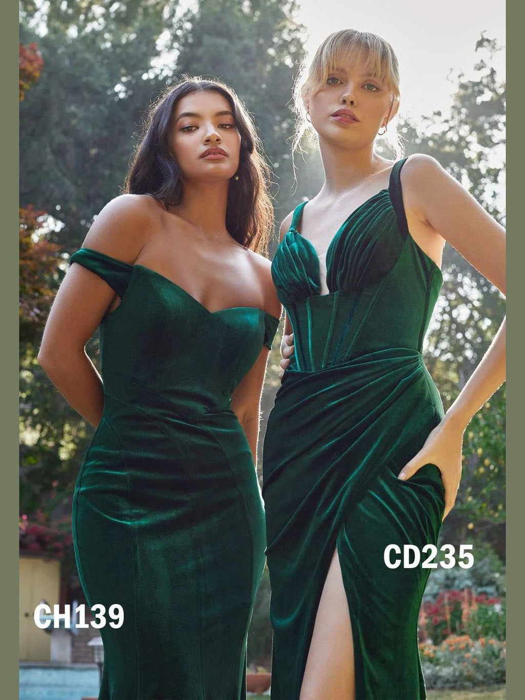 Cinderella Divine CH139 Long Off the Shoulder Fitted Velvet Gown - Courbe et Compagnie
