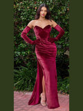 Cinderella Divine CH176 Vintage Velvet Hollywood Strapless Fitted Gown - Courbe et Compagnie