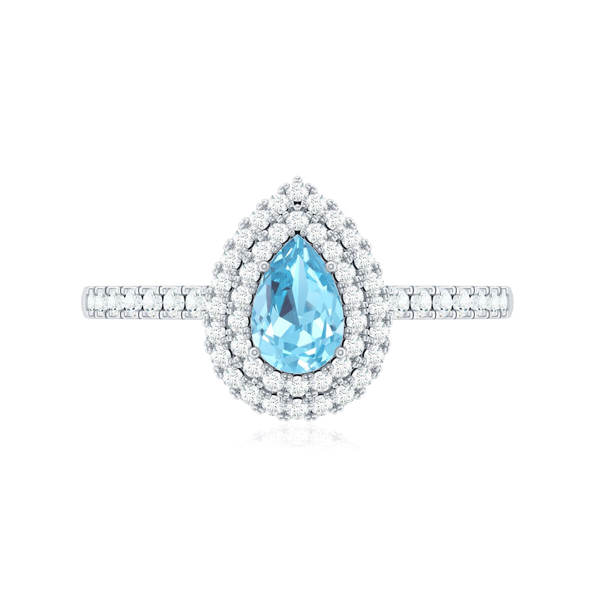 Classic Aquamarine and Diamond Teardrop Engagement Ring with Double Halo - Courbe et Compagnie