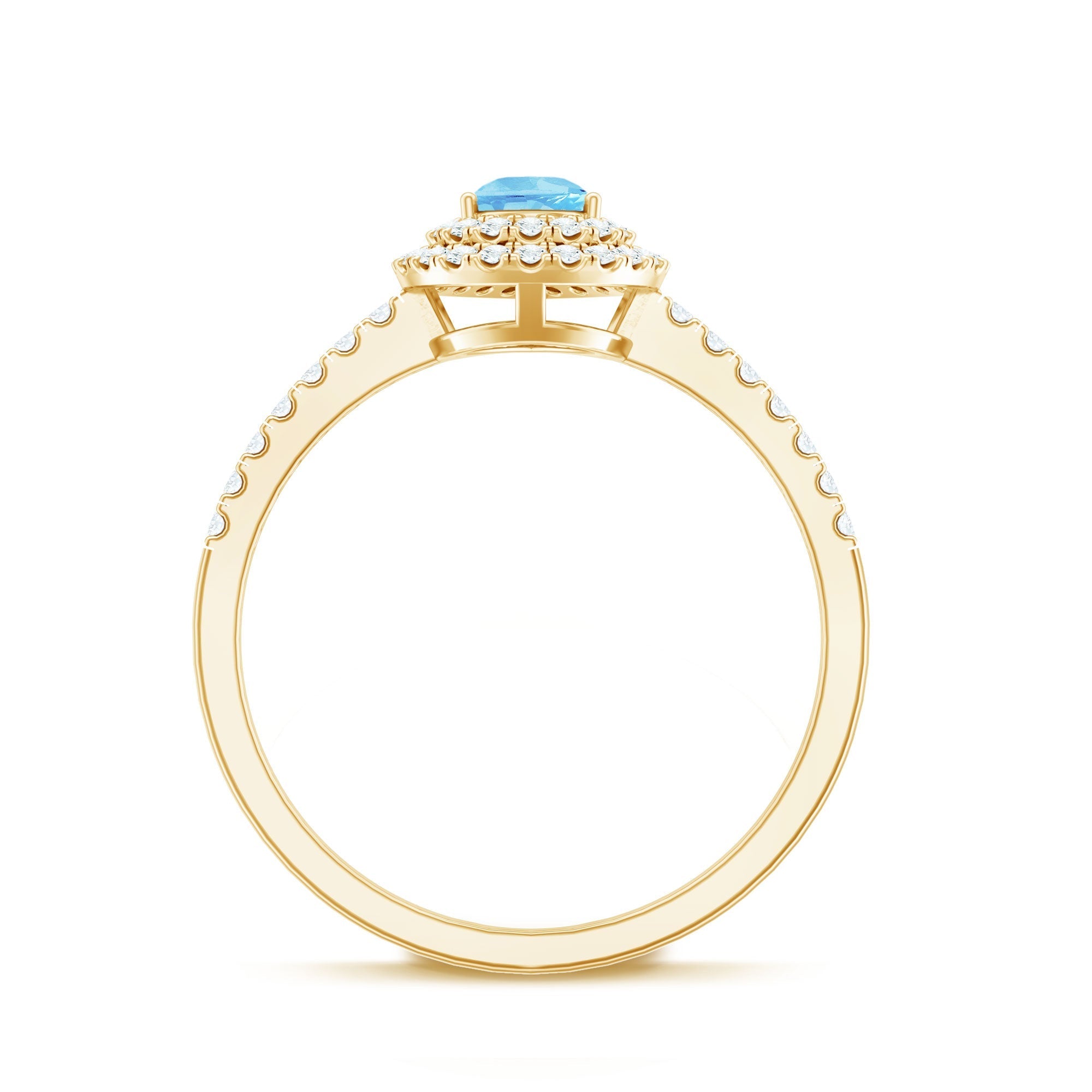 Classic Aquamarine and Diamond Teardrop Engagement Ring with Double Halo - Courbe et Compagnie