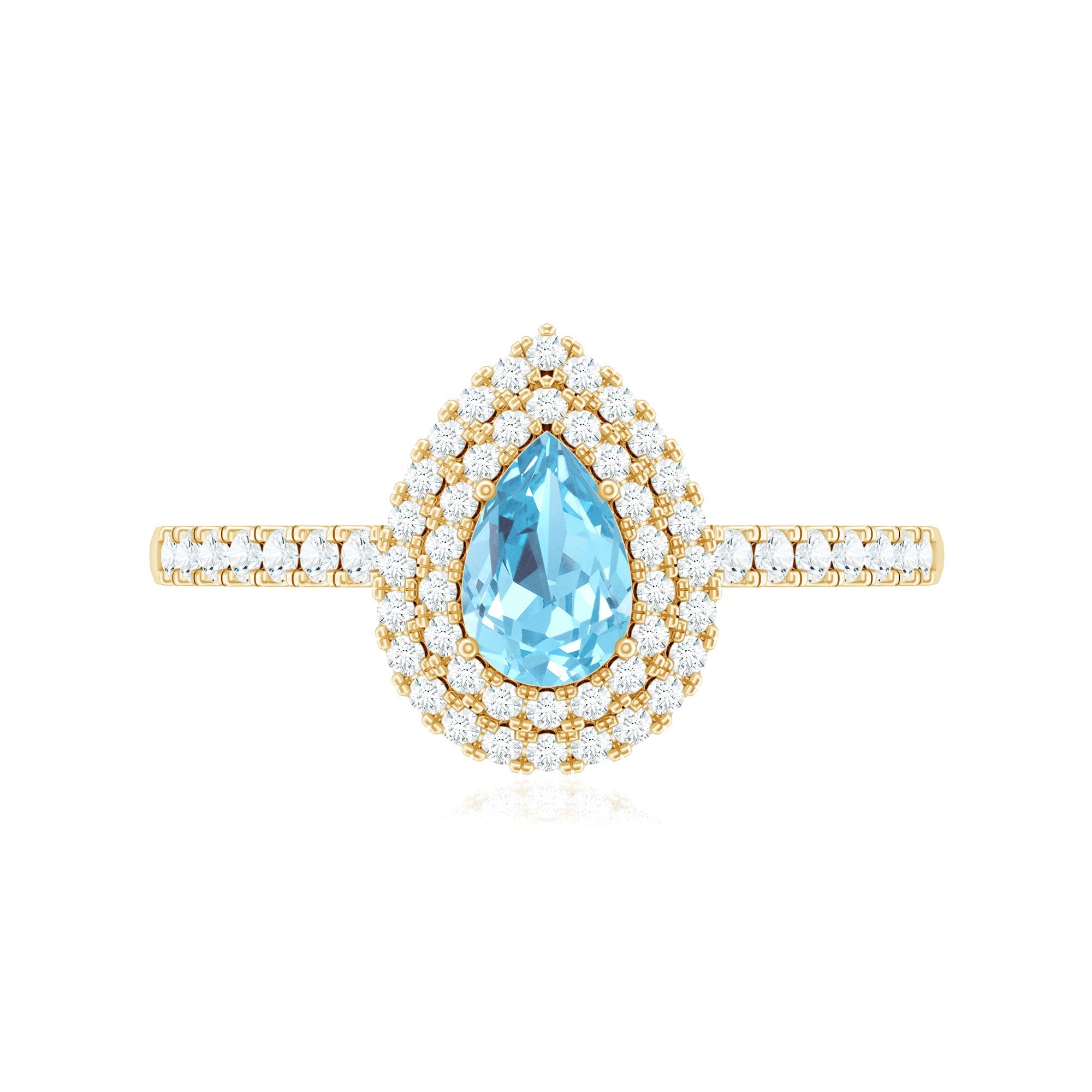 Classic Aquamarine and Diamond Teardrop Engagement Ring with Double Halo - Courbe et Compagnie