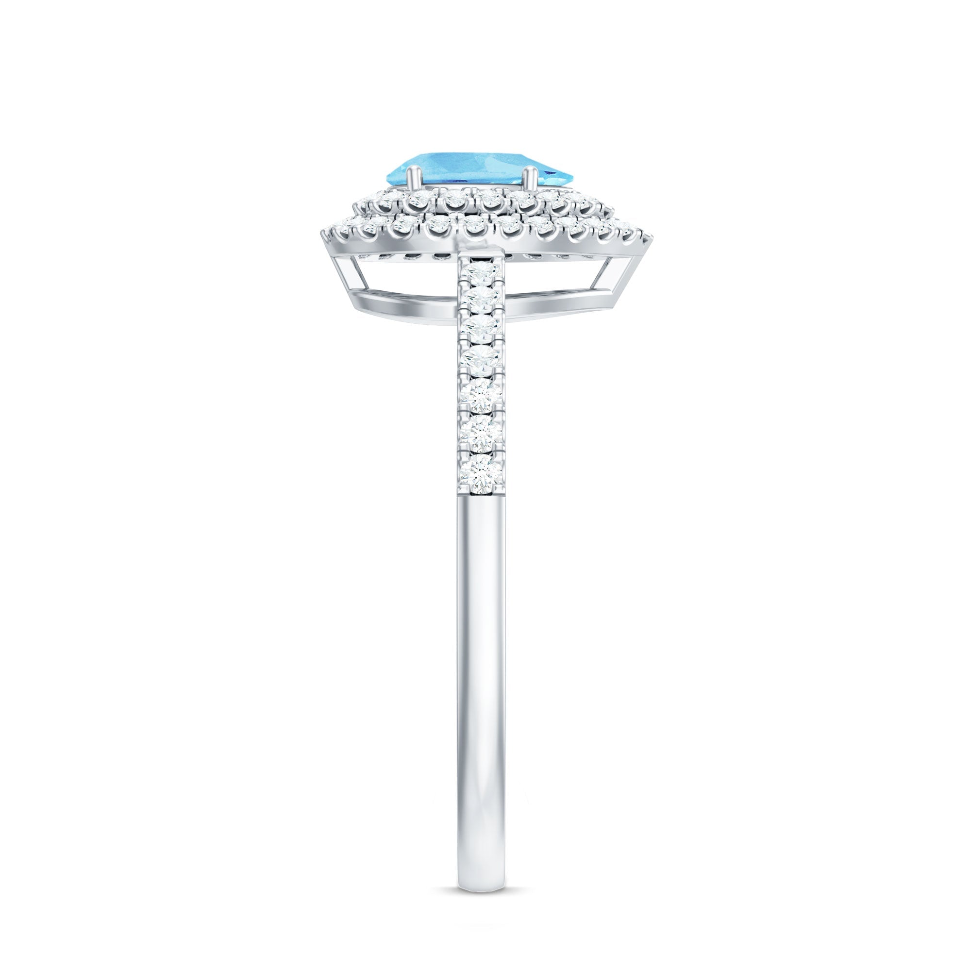 Classic Aquamarine and Diamond Teardrop Engagement Ring with Double Halo - Courbe et Compagnie
