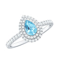 Classic Aquamarine and Diamond Teardrop Engagement Ring with Double Halo - Courbe et Compagnie
