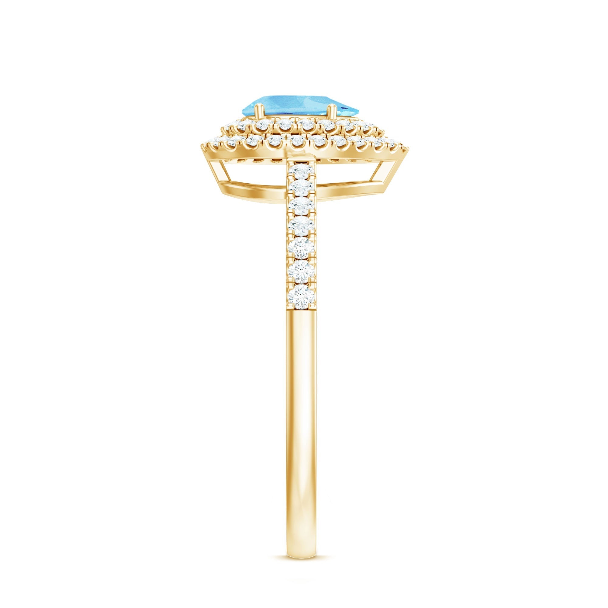 Classic Aquamarine and Diamond Teardrop Engagement Ring with Double Halo - Courbe et Compagnie