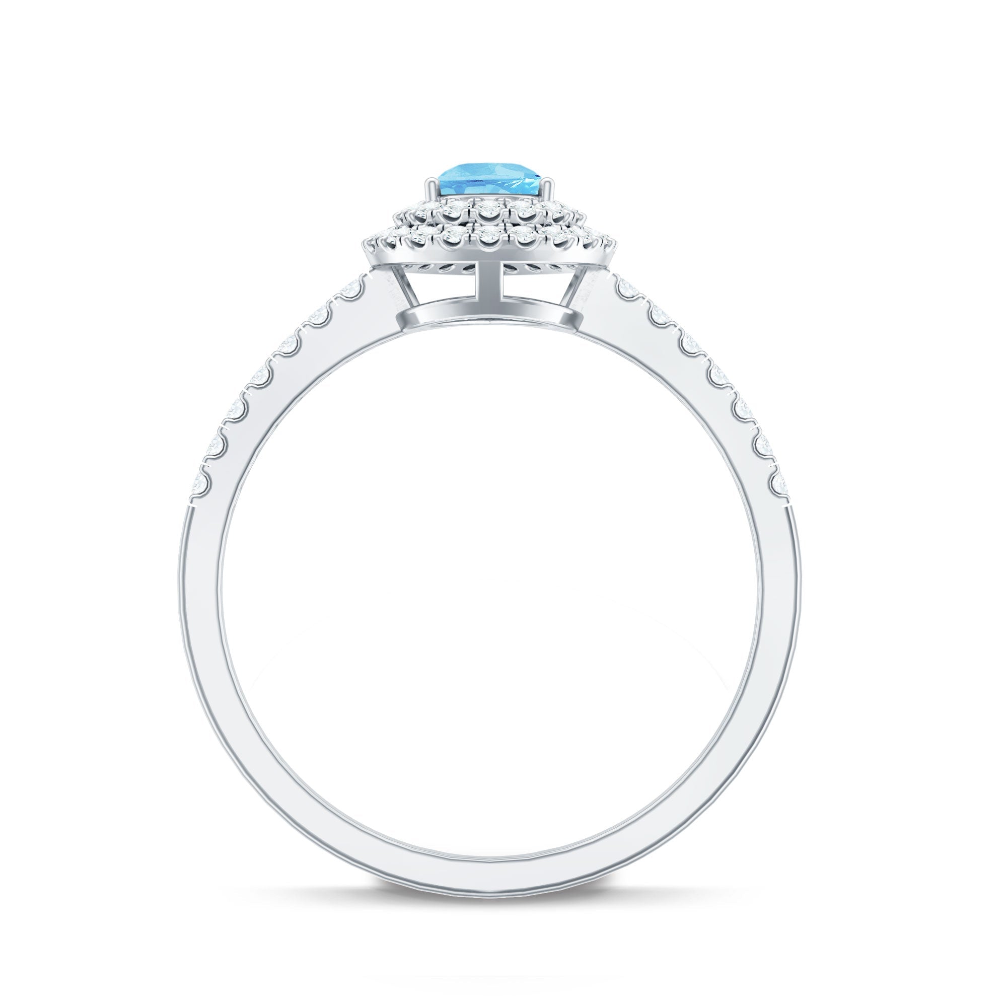 Classic Aquamarine and Diamond Teardrop Engagement Ring with Double Halo - Courbe et Compagnie