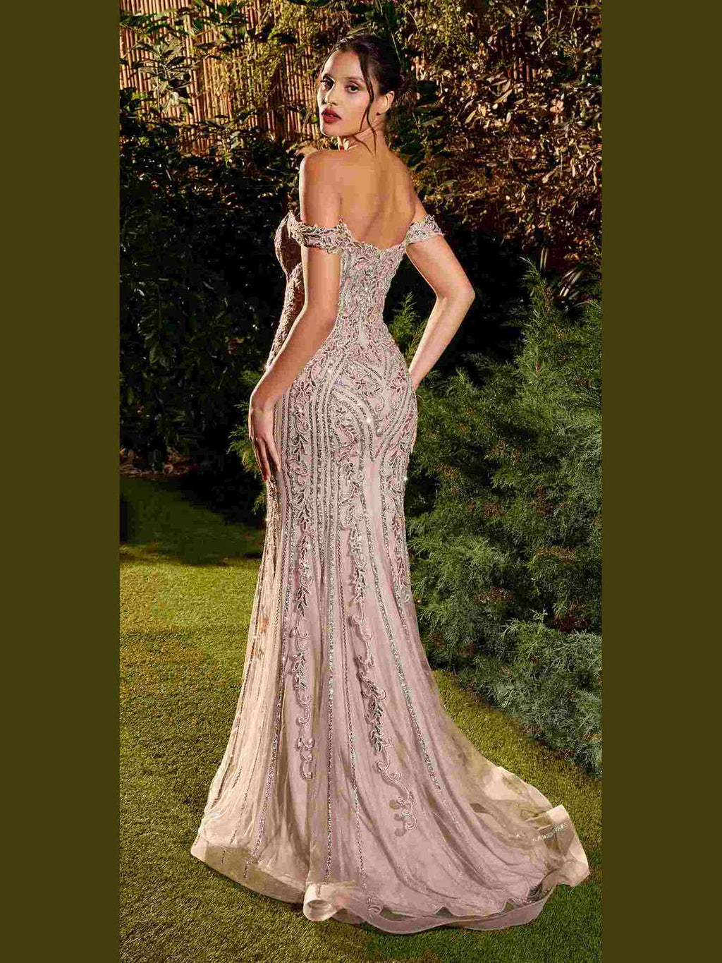 CLEARANCE - Andrea & Leo A1257 Long Off the Shoulder Dusty Mauve Gown (Size 4) - Courbe et Compagnie