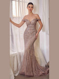 CLEARANCE - Andrea & Leo A1257 Long Off the Shoulder Dusty Mauve Gown (Size 4) - Courbe et Compagnie