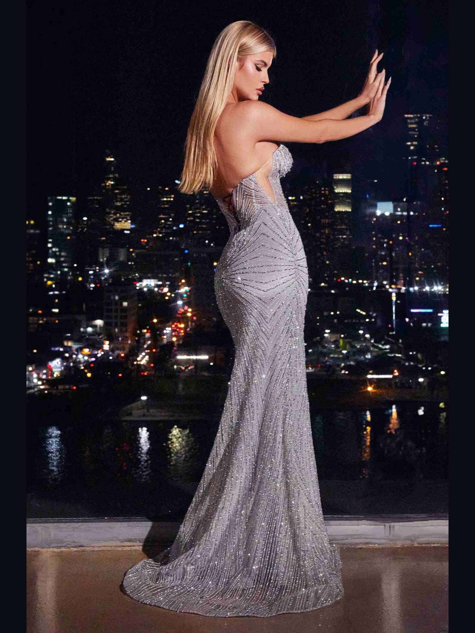 CLEARANCE - Ladivine J871 Long Sultry Fitted Strapless Gold Gown (Size 16) - Courbe et Compagnie