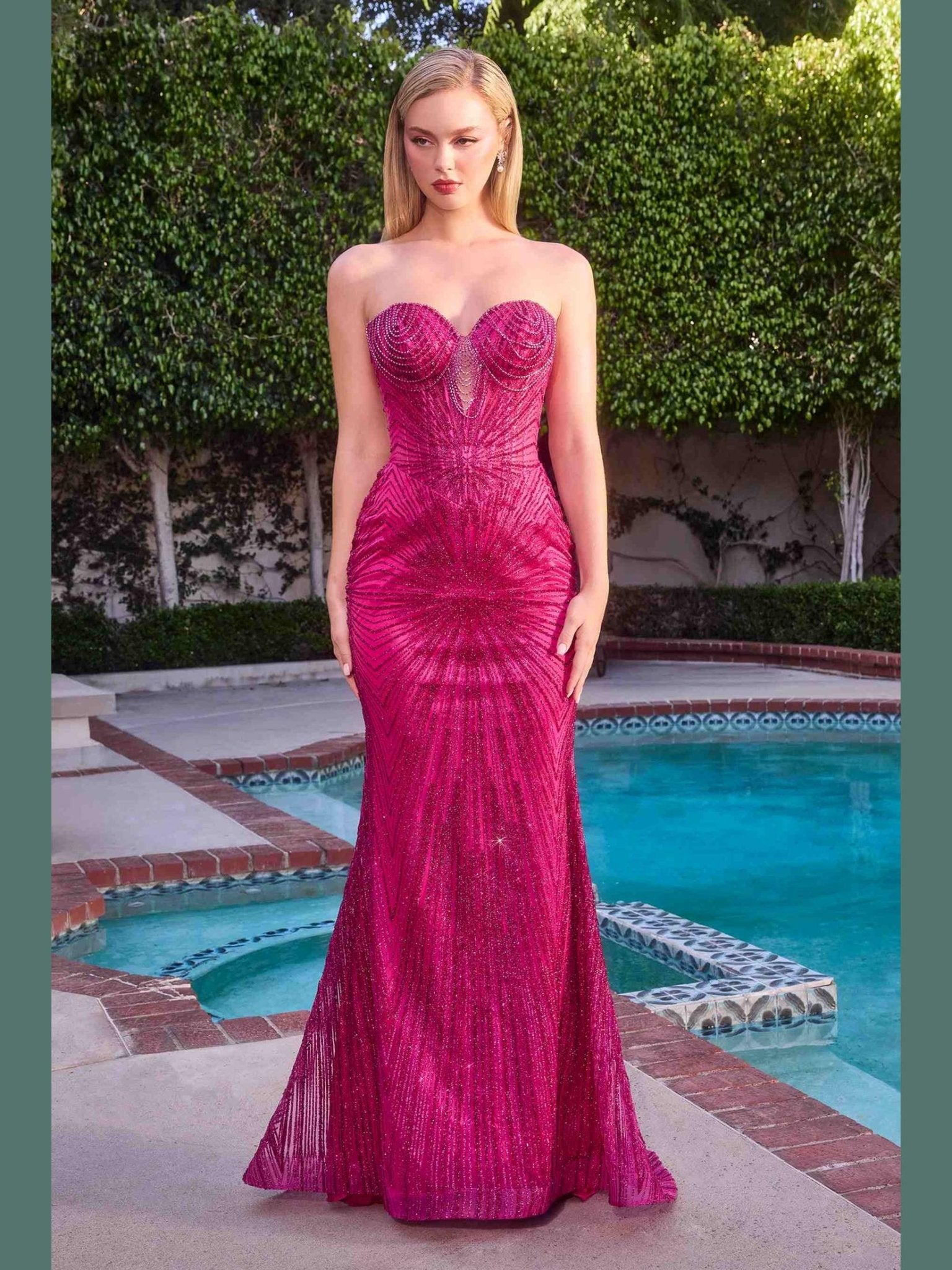 CLEARANCE - Ladivine J871 Long Sultry Fitted Strapless Gold Gown (Size 16) - Courbe et Compagnie