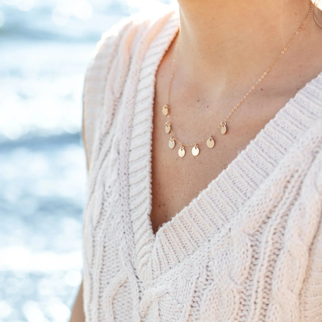 Confetti Disc Necklace | Sterling Silver or Gold Filled | 18 Inch Necklace - Courbe et Compagnie