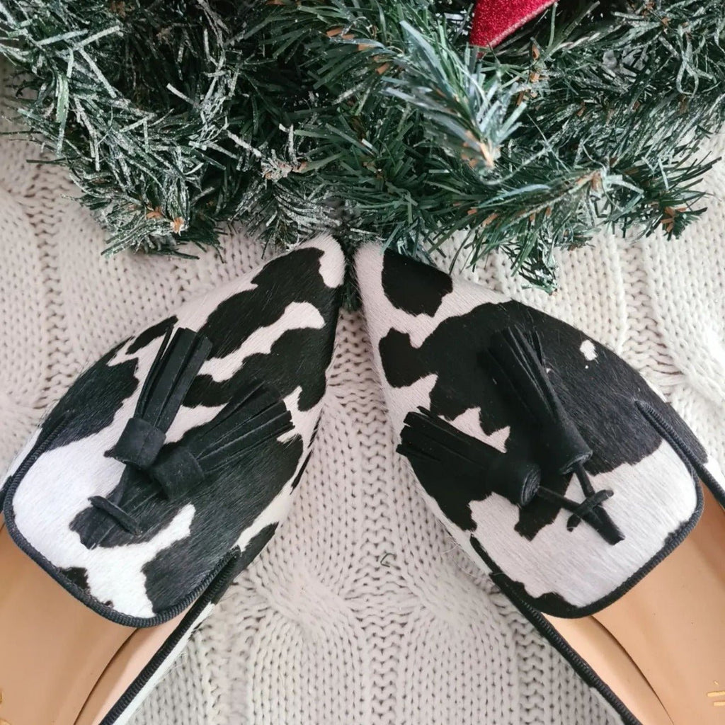 Cow Print Tassel Pumps Women | Casual Slip-On Style - Courbe et Compagnie