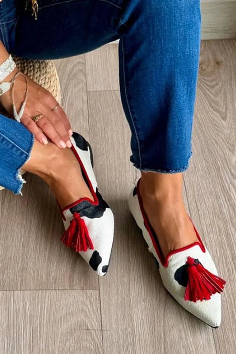 Cow Print Tassel Pumps Women | Casual Slip-On Style - Courbe et Compagnie