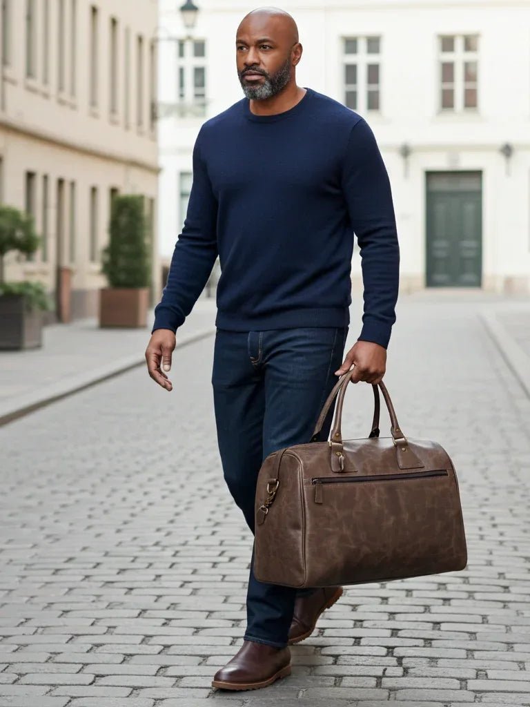 Crazy Horse Leather Weekender Bag – Full-Grain Travel Duffel with Laptop Pocket - Courbe et Compagnie