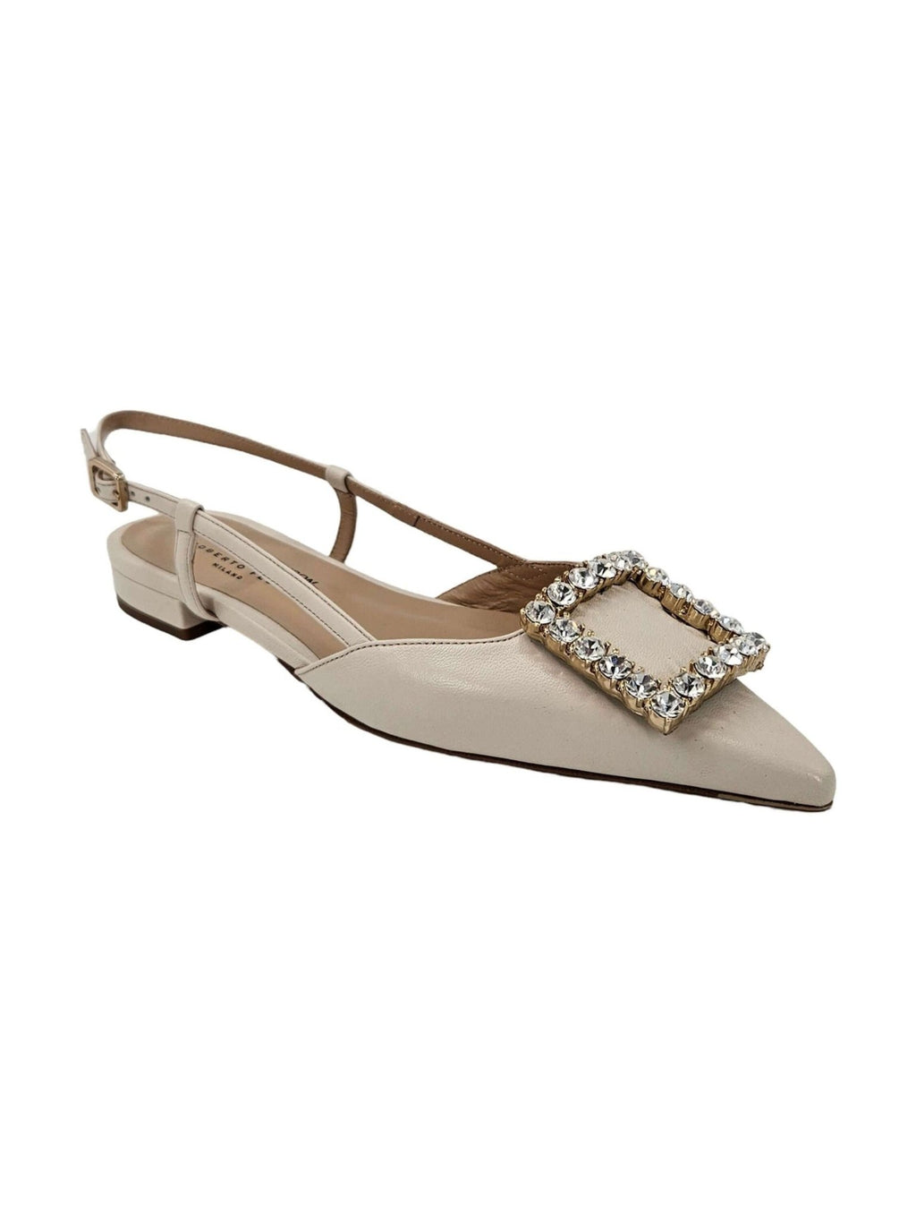 Cream Leather Lavanda Slingback Flat — Women's Dress Shoes - Courbe et Compagnie
