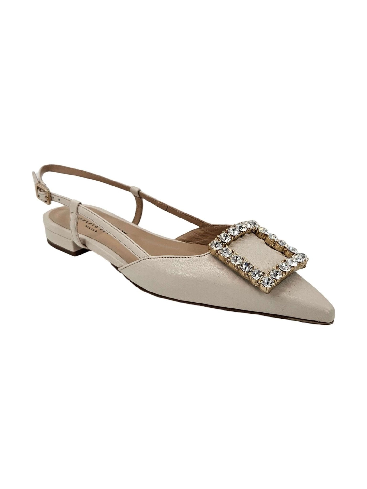 Cream Leather Lavanda Slingback Flat — Women's Dress Shoes - Courbe et Compagnie