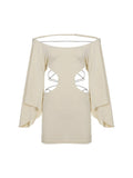 Crossover Lace-Up Cutout Off-Shoulder Bodycon Mini Dress — Khaki - Courbe et Compagnie