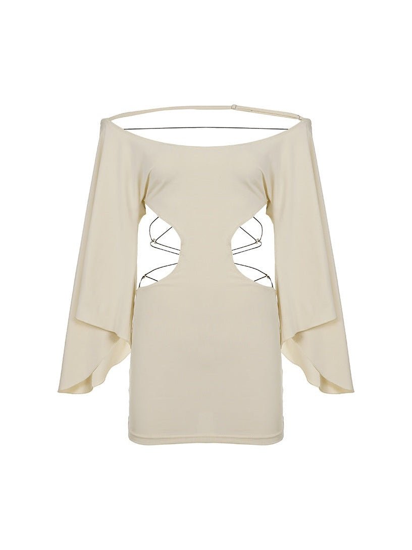 Crossover Lace-Up Cutout Off-Shoulder Bodycon Mini Dress — Khaki - Courbe et Compagnie