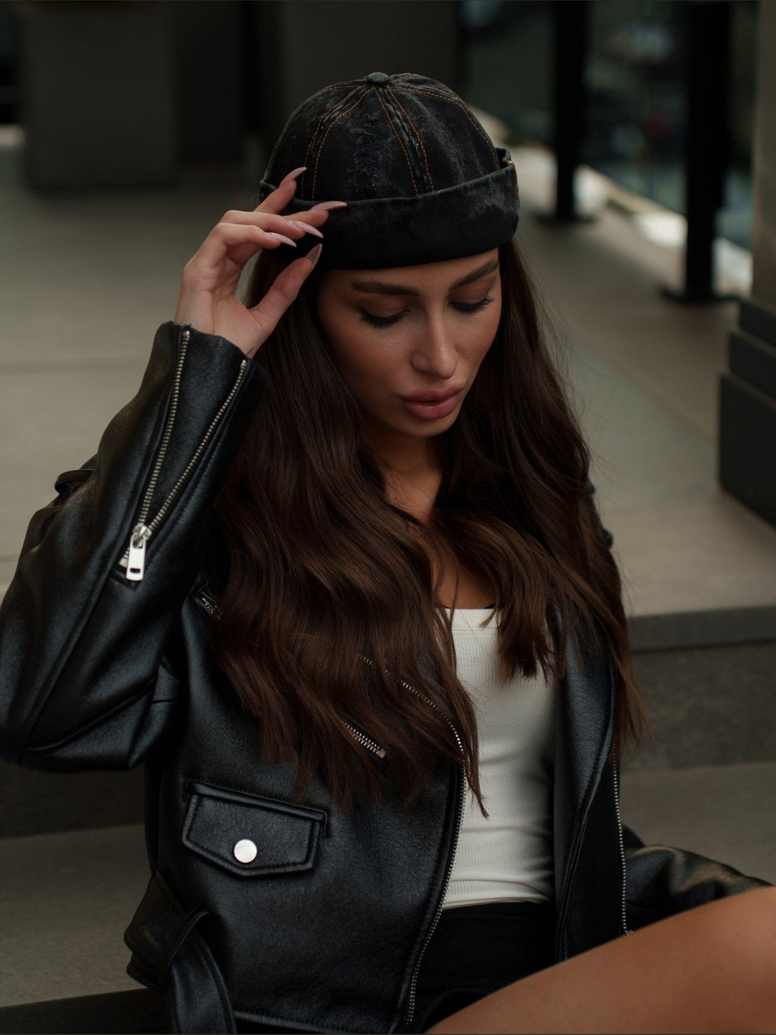 Docker Cap in Black Denim - Courbe et Compagnie