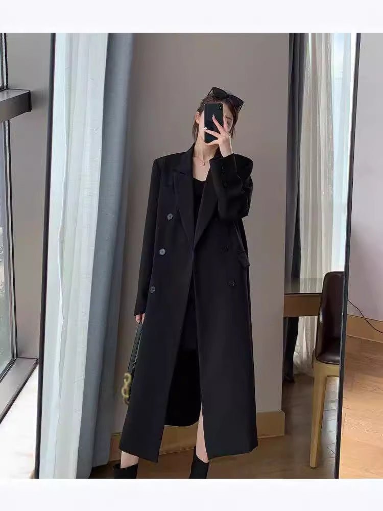 Double-breasted suit collar long coat - Courbe et Compagnie