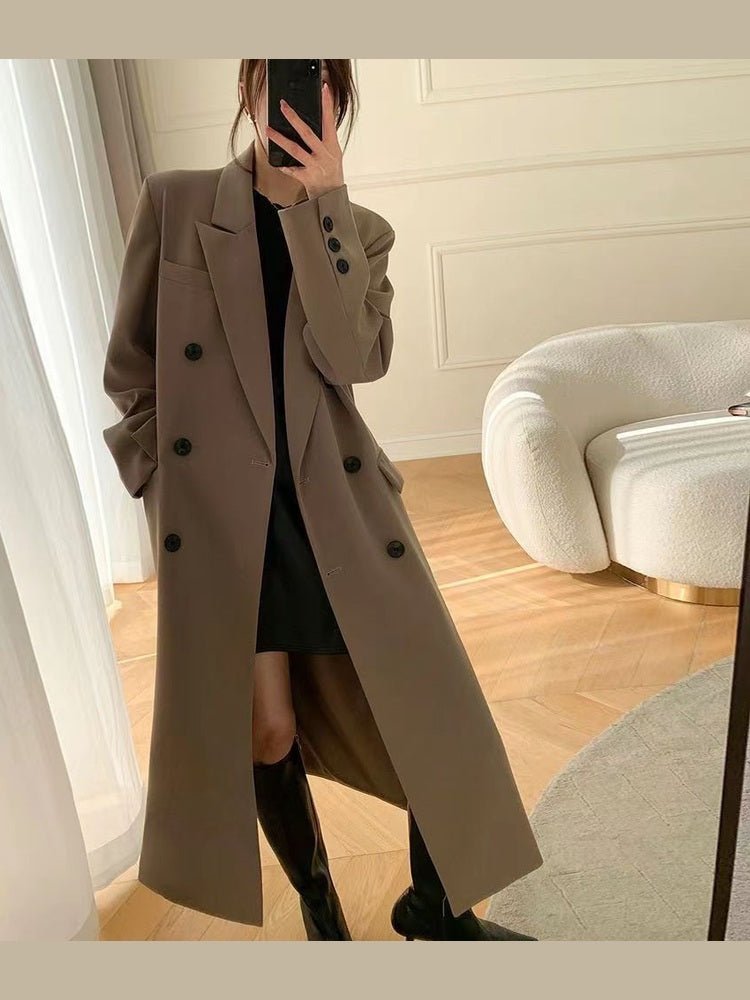Double-breasted suit collar long coat - Courbe et Compagnie