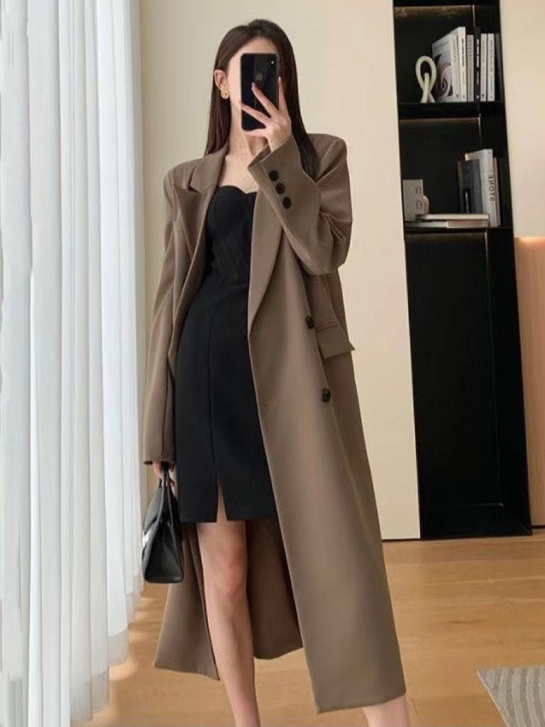 Double-breasted suit collar long coat - Courbe et Compagnie