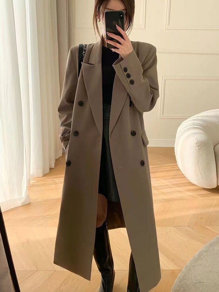 Double-breasted suit collar long coat - Courbe et Compagnie
