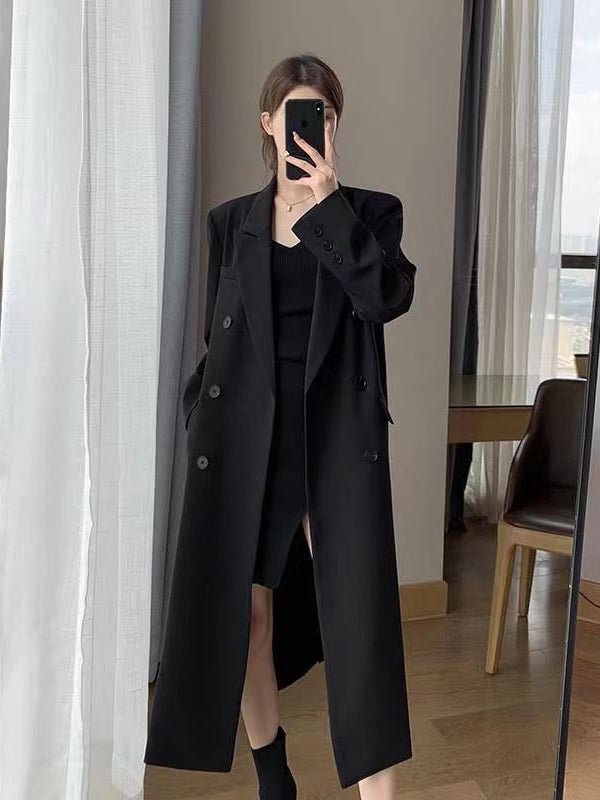 Double-breasted suit collar long coat - Courbe et Compagnie
