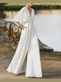 Dress Jumpsuit Explosive Deep V High Waist Wide Leg Trousers - Courbe et Compagnie