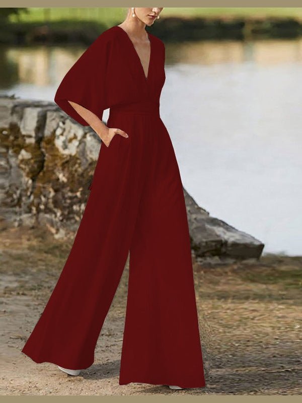 Dress Jumpsuit Explosive Deep V High Waist Wide Leg Trousers - Courbe et Compagnie