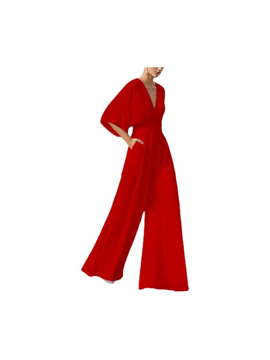 Dress Jumpsuit Explosive Deep V High Waist Wide Leg Trousers - Courbe et Compagnie
