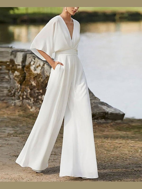 Dress Jumpsuit Explosive Deep V High Waist Wide Leg Trousers - Courbe et Compagnie