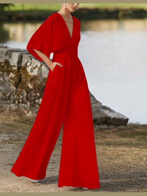 Dress Jumpsuit Explosive Deep V High Waist Wide Leg Trousers - Courbe et Compagnie