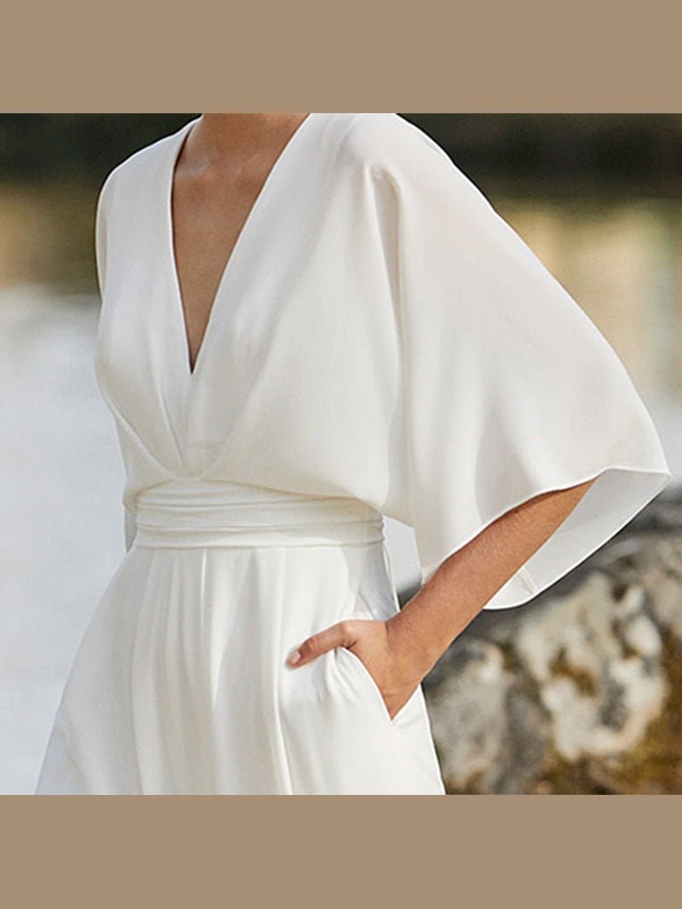 Dress Jumpsuit Explosive Deep V High Waist Wide Leg Trousers - Courbe et Compagnie