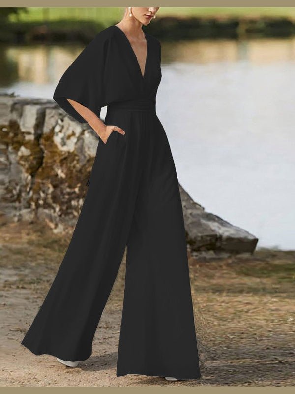 Dress Jumpsuit Explosive Deep V High Waist Wide Leg Trousers - Courbe et Compagnie