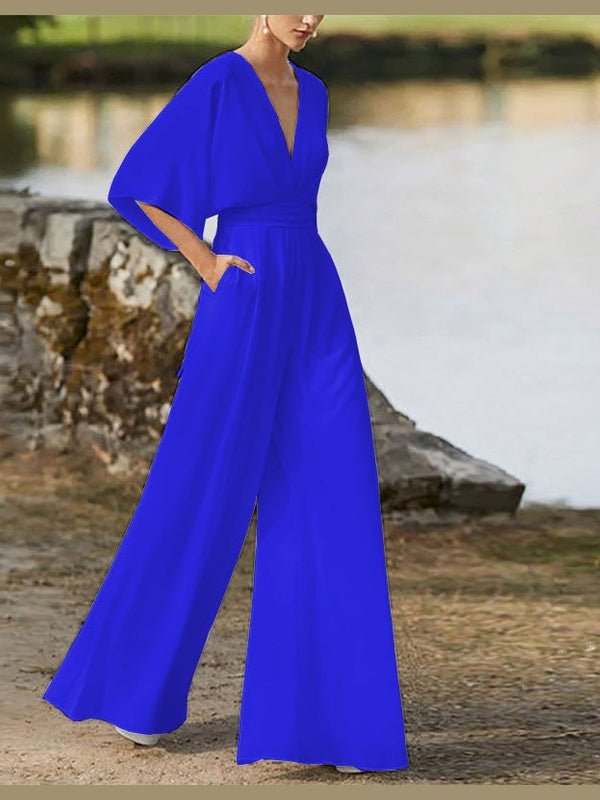 Dress Jumpsuit Explosive Deep V High Waist Wide Leg Trousers - Courbe et Compagnie