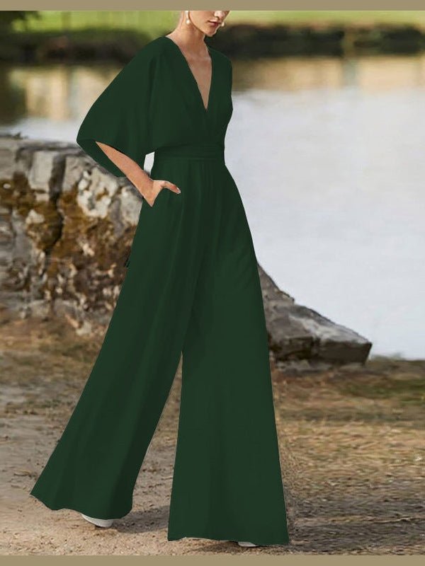 Dress Jumpsuit Explosive Deep V High Waist Wide Leg Trousers - Courbe et Compagnie