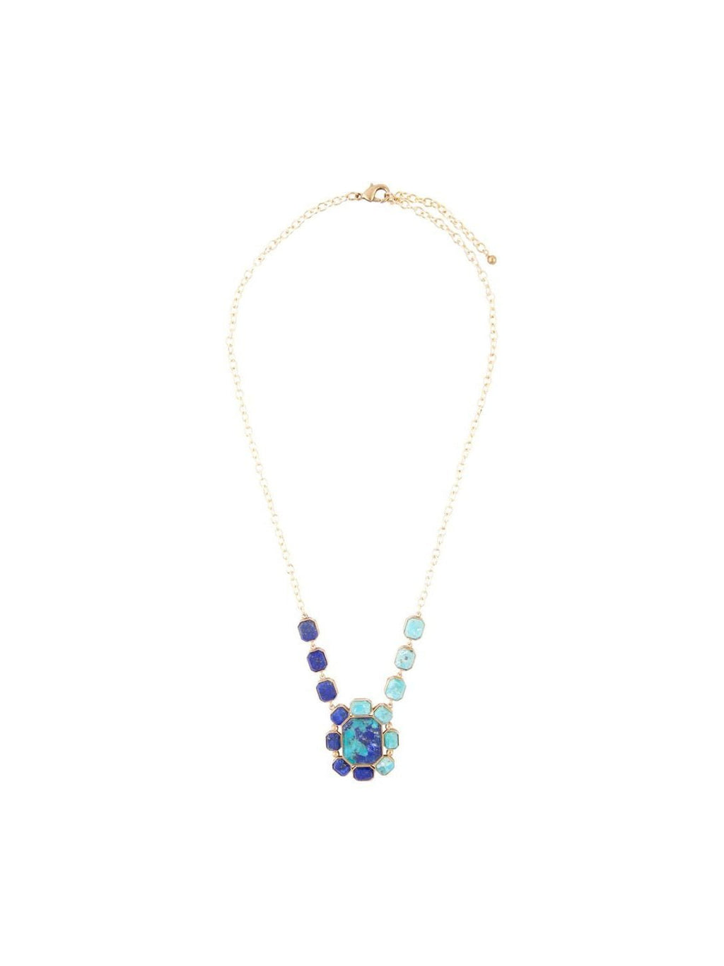 Duality Blue Lapis and Turquoise Golden Pendant Necklace - Courbe et Compagnie