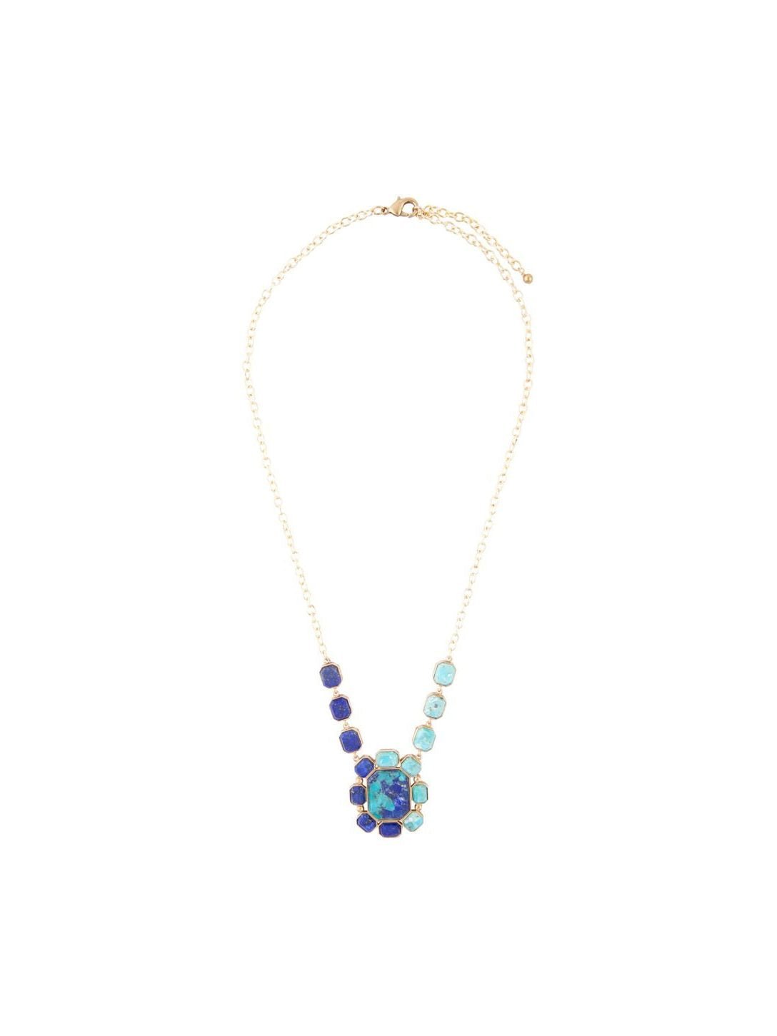 Duality Blue Lapis and Turquoise Golden Pendant Necklace - Courbe et Compagnie