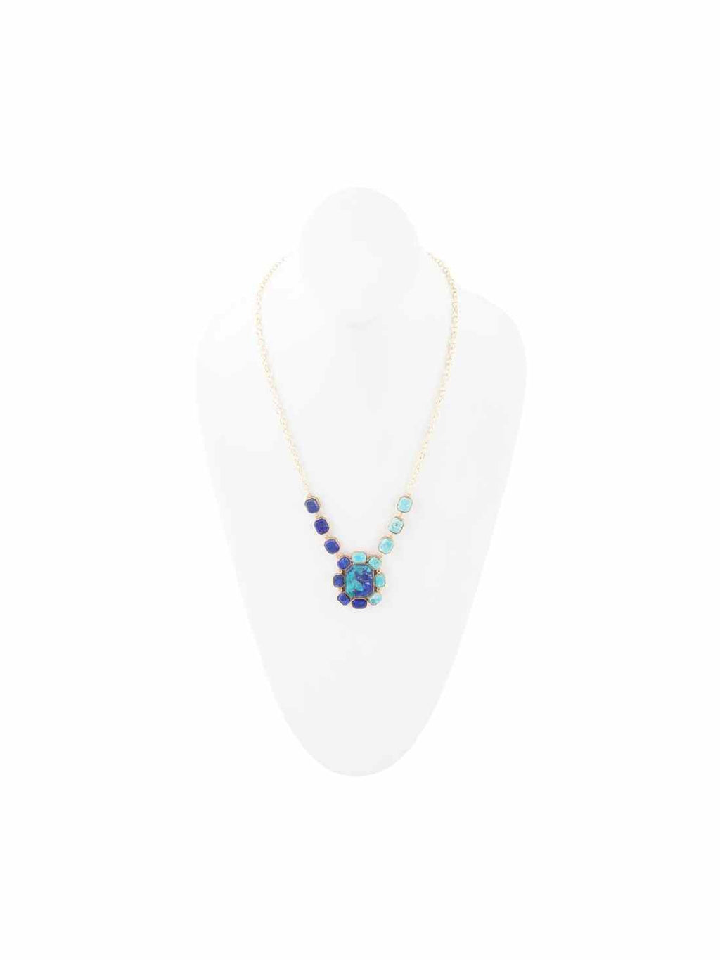 Duality Blue Lapis and Turquoise Golden Pendant Necklace - Courbe et Compagnie
