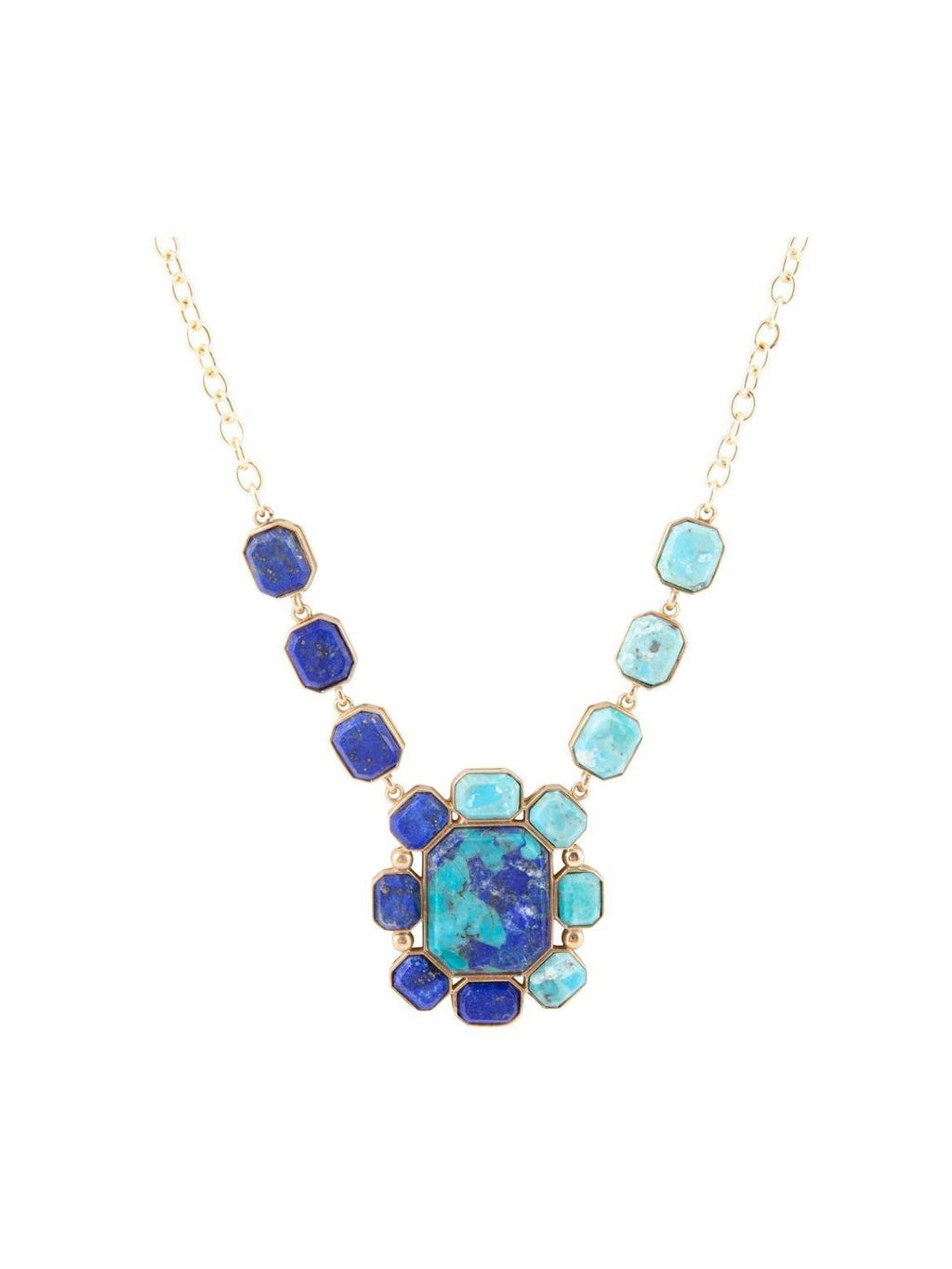 Duality Blue Lapis and Turquoise Golden Pendant Necklace - Courbe et Compagnie