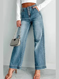 Dusk Blue Multi Button Waist Wash Straight Leg Jeans - Courbe et Compagnie