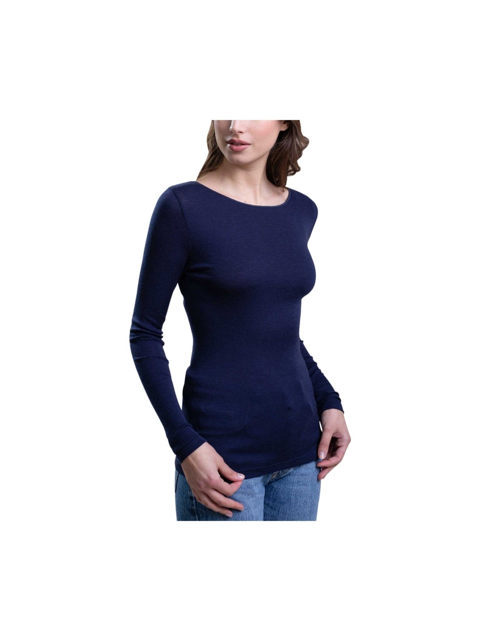 EGI ® Luxury Merino Wool Silk (85% Wool 15% Silk) Women's Long Sleeve T-Shirt. Proudly Made in Italy. (1411) - Courbe et Compagnie