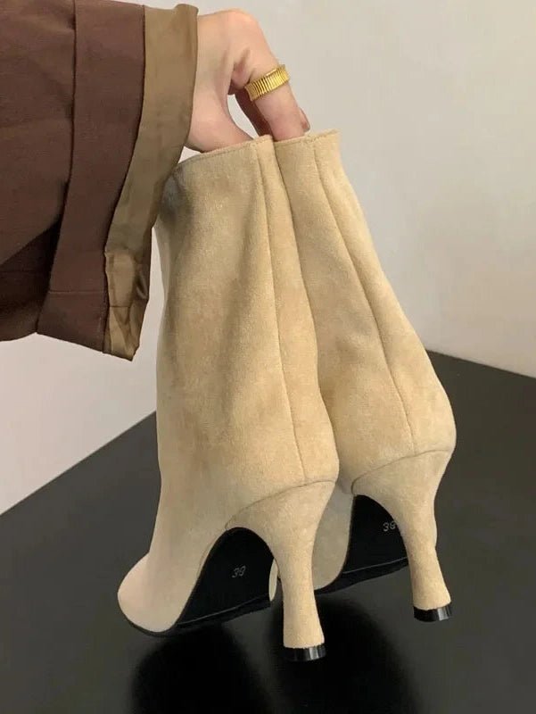 Eilyken Street Style Pleated Round Toe Women Ankle Boots Thin Heels Shoes Winter Concise Chelsea Short Botas Mujer - Courbe et Compagnie