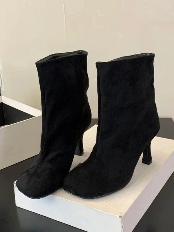 Eilyken Street Style Pleated Round Toe Women Ankle Boots Thin Heels Shoes Winter Concise Chelsea Short Botas Mujer - Courbe et Compagnie