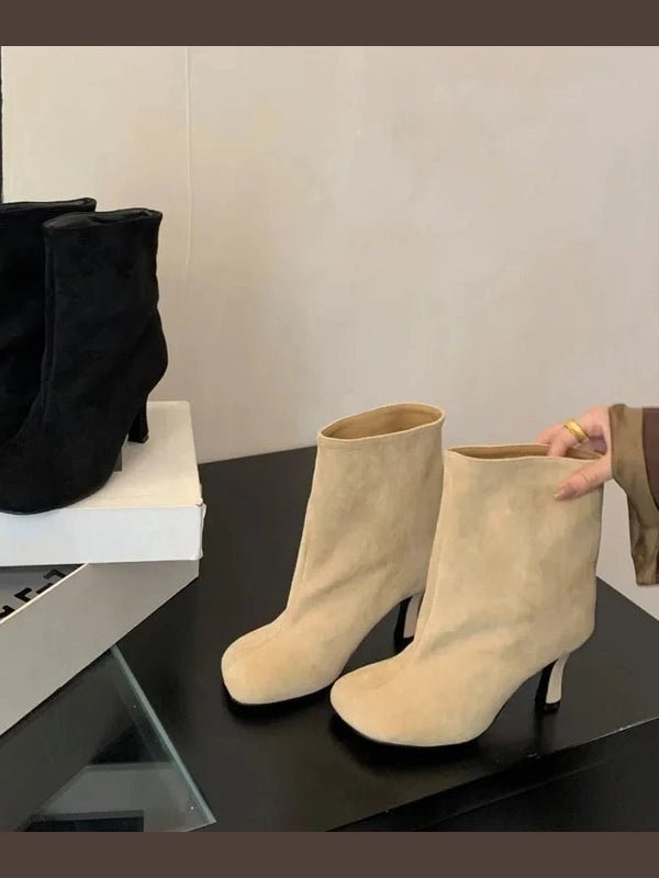 Eilyken Street Style Pleated Round Toe Women Ankle Boots Thin Heels Shoes Winter Concise Chelsea Short Botas Mujer - Courbe et Compagnie