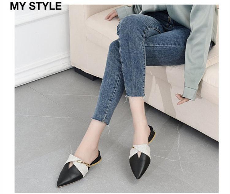 Elegant Low Heel Women Summer Pointed-Toe Slippers Slip On Office Shoes Luxury Women Slip On Comfortable Pointed Toe Womens Loafers Backless Low Heel Slide Slippers - Courbe et Compagnie