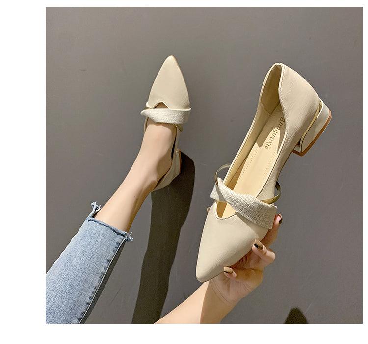 Elegant Low Heel Women Summer Pointed-Toe Slippers Slip On Office Shoes Luxury Women Slip On Comfortable Pointed Toe Womens Loafers Backless Low Heel Slide Slippers - Courbe et Compagnie